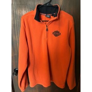 Harley Davidson Mens Orange Fleece Quarter Zip Pullover Sweatshirt Medium Logo